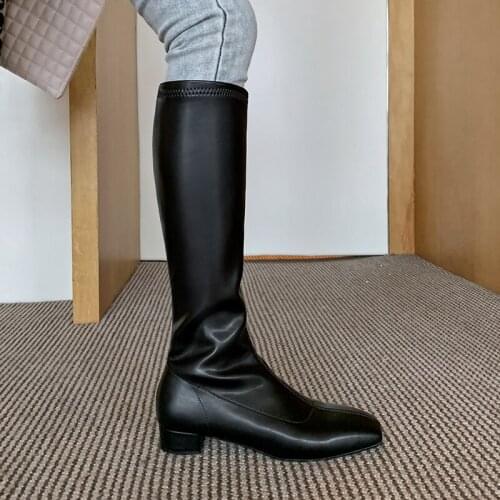 SKLFGXZY Winter New style Genuine leather Knee-high boots Women boots Motorcycle boots Snow boots warm Square head Women shoes