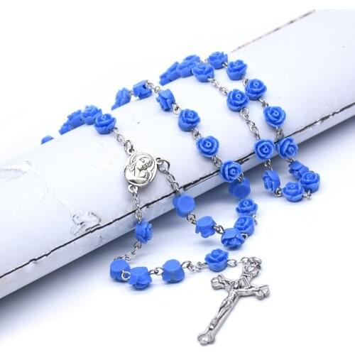 Wedding Prayer Beads Rose Rosary Necklace Virgin Mary Christ Cross Catholic Christian