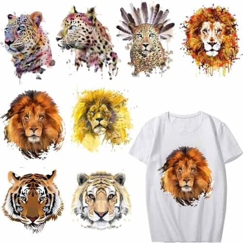 Iron on Tiger Lion Leopard Patches for Clothing DIY T-shirt Applique Heat Transfers Vinyl Stickers for Clothes Thermal Press