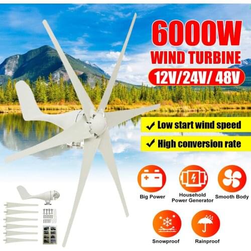 6000W Wind Generator 24V 6 Blade Black Wind Turbines Horizontal Home Powers Windmill Energy Turbines Charge