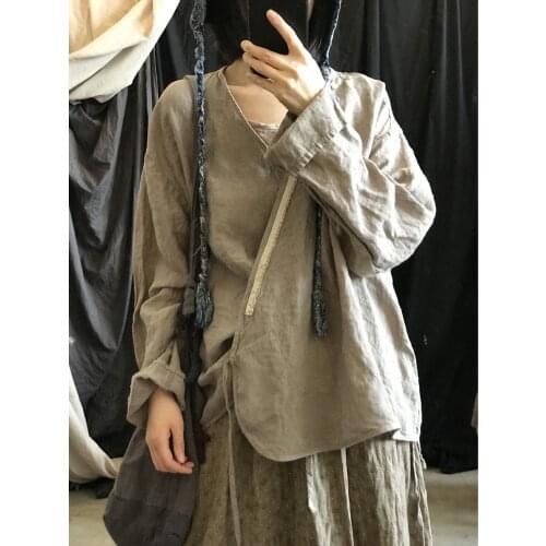 Women Loose Solid Color Washed Vintage Linen Jackets Coat Outerwear Ladies Flax Jacket Spring Summer Coat 2021