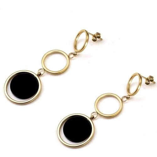 Hollow Circle Long Dangle Earrings for Women Girl Eardrop Gold Plating Stainless Steel Party Simple Drop Earring Jewelry Gift