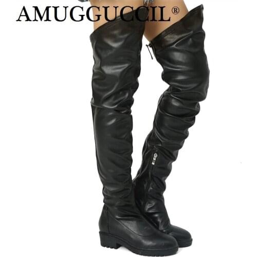 2020 New Plus Big Size 34-41 Black Zip Fashion Sexy Thigh High Over The Knee Autumn Female Winter Female Lady Women Boot X1805