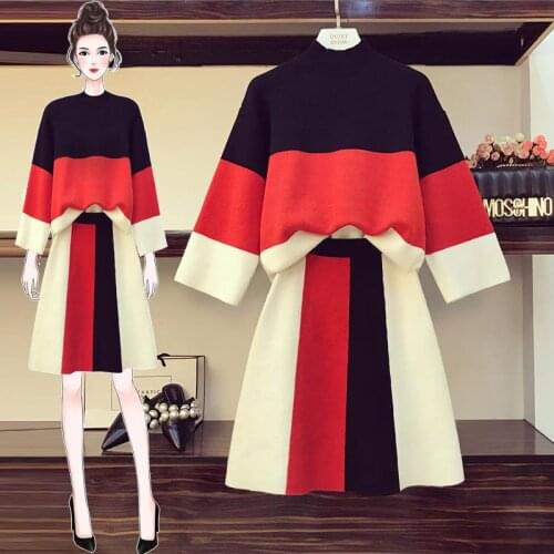 Spring/autumn women sets knitted tops and skirts two pieces college students clothing Korean style women clothing