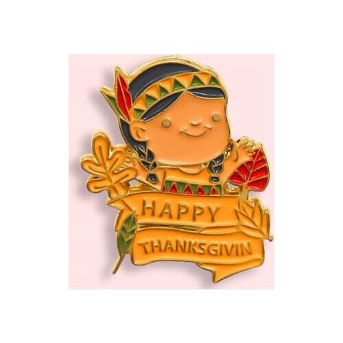 Thanksgiving Badge Creative Cartoon Indian Girl Metal Enamel Brooch Fashion Cute Lapel Backpack Jewelry Accessories Gift