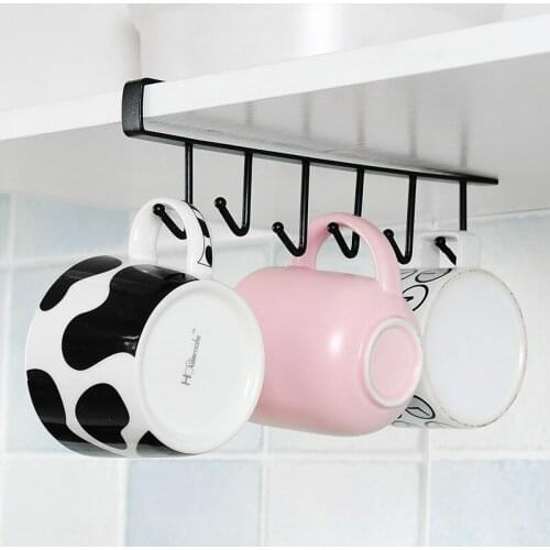 1Set Six Cabinet Hook Wall Mounted Cabinets Rack Containers Kitchen Accessories Multi-Function Hanging Rack Kitchen Tools