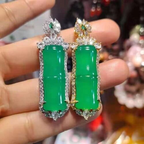 100% Real agate green jade pendant jade necklace bamboo jadeite jade necklaces with 925 sterling silver necklace jade jewelry