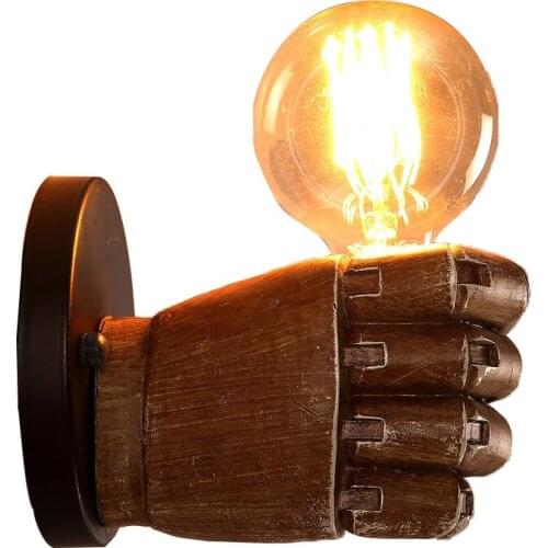 2019 Retro Creative Fist Shape Wall Light E27 Lamp Holder Industrial Style Wall Lamp New Year Decoration for Home Bar Ligthting