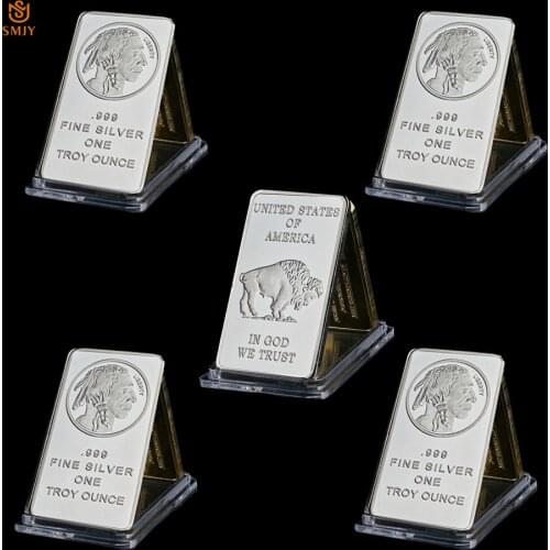 5Pcs USA 1OZ One Troy Ounce Liberty Buffalo Value Silver Bar US Union Fine Silver Bullion Badge Coins In God We Trust Bars Gift