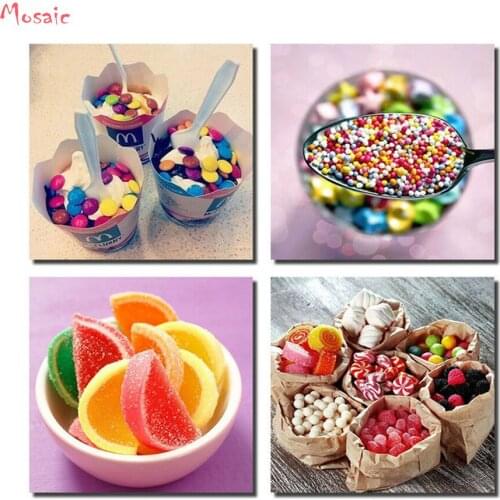 5d diy Diamond painting Cross Stitch,Diamond Embroidery,Cake,Food ,Mosaic diamond,color of sugar,kitchen Decoration 4 pcs set