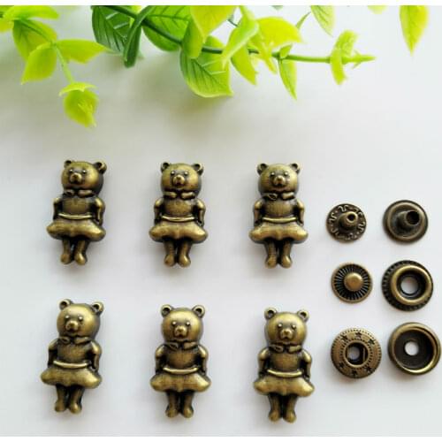 6sets Cute Bear Metal Snap Fastener Press Stud Sewing Leather Combined Button Craft For Clothes Garment DIY Decoration26*14mm