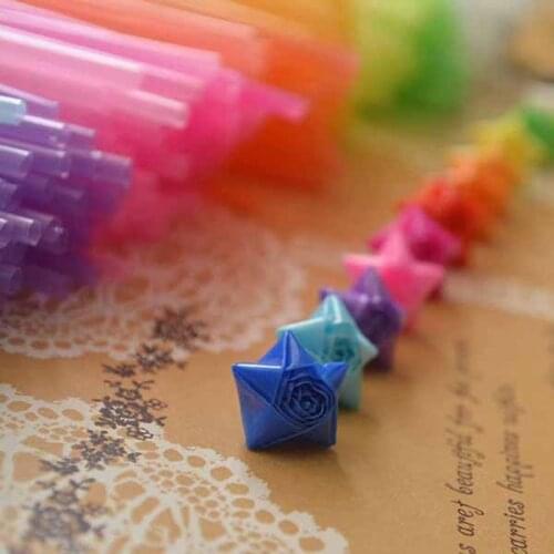 600pcs/lot Lucky Plastic Star Wishing Star Straw Article Origami Folded Paper Multicolor Straws DIY Paper Crafts Material