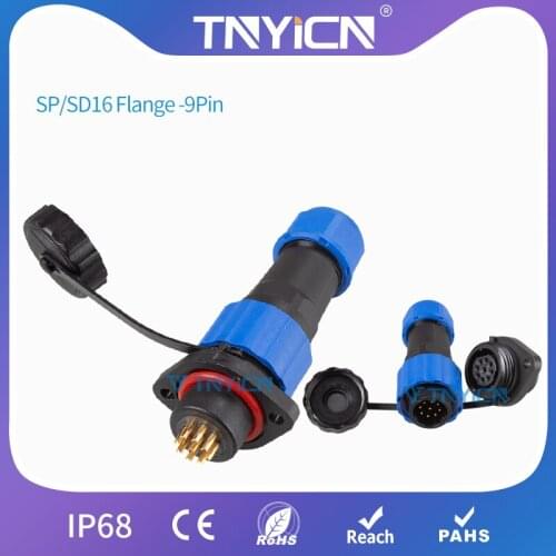 Waterproof Connector IP68 SP/SD16 Flange-9Pin Electrical Wire Connector Male&Female Set Plugs and Sockets Panel Mount Led Jack