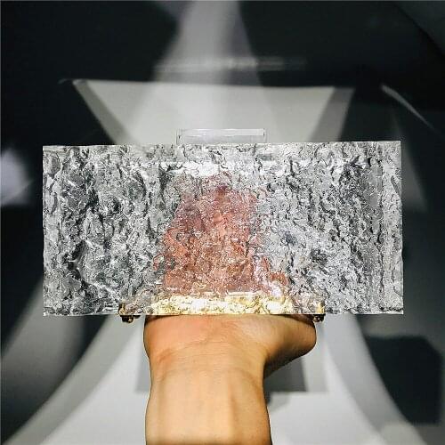 Acryli Tcransparent Box Handbags Women Luxury Clear Ice Cracked Small Squre Dinner Evening Clutch Bag Chic Crystal Shoulder Bags