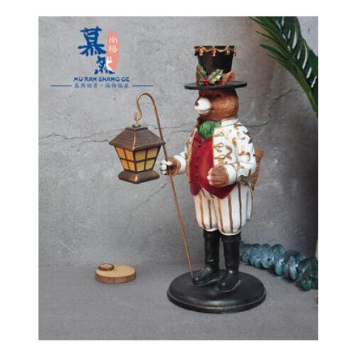American country painted lantern Fox Gentleman Christmas home garden garden animal decoration Animal Sculpture statue carving