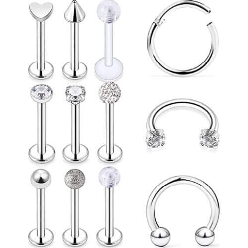 Free shippment LOT100pcs Body Jewelry Piercing -1.2X8MM Lip Labret Ring Ear Helix Bar Lip Piercing Sliver