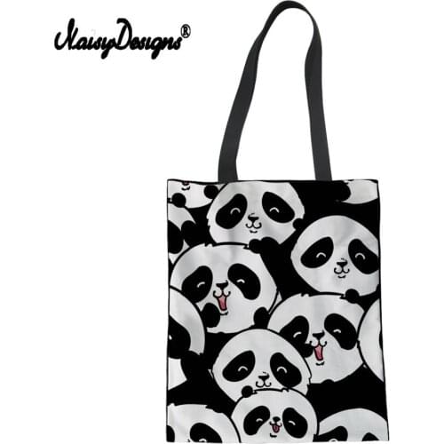 NOISYDESIGNS Women Canvas Shopping Bags Cute Panda Print ECO Shopper Shoulder Bag Sac Main Femme College Students Foldable Bags