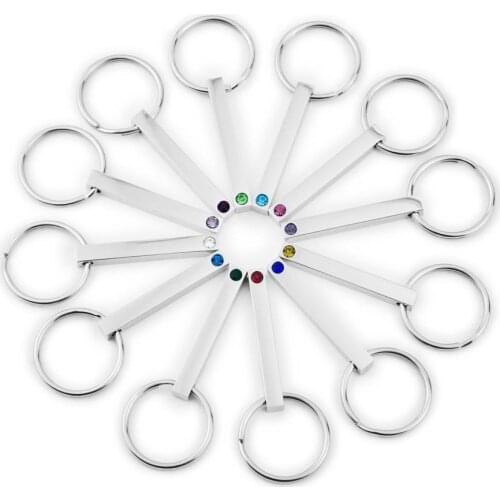 100% Stainless Steel Blank Bar Key Chain For Engrave Metal Rectangle Charm With Birthstone Key Ring Mirror Polished 10pcs