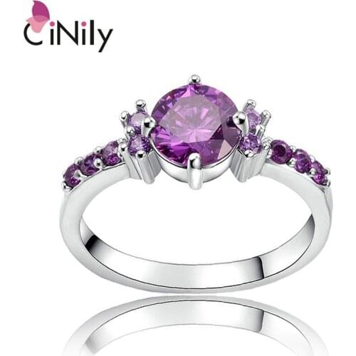 CiNily Violet Filled Finger Rings With Stone Silver Plated Purple Lilac Luxury Summer Cute Romance Fully-Jewelled Woman Girls