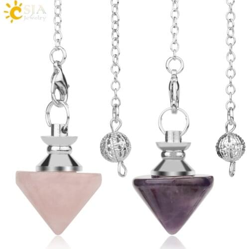 CSJA Pendulums for Divination Dowsing Cone Shape Fortune-Telling Pendulum Bullet Natural Stone Pink Purple Crystal Quartz G187