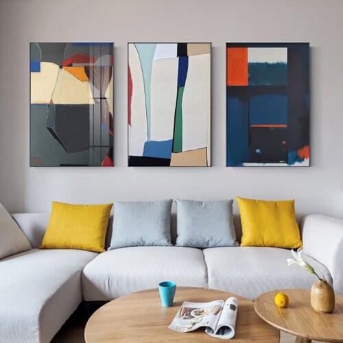 Decorative Abstract Watercolor Texture Canvas Poster Geometric Color Block Living Room Corridor Canvas Printing Art Wall Hanging