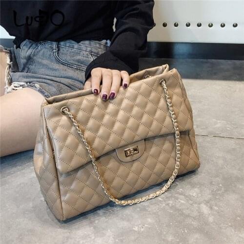 LUCDO Diamond Lattice Chain Luxury Handbags Women Bags Designer High Quality Women Pu Leather Shoulder Messenger Crossbody Bag