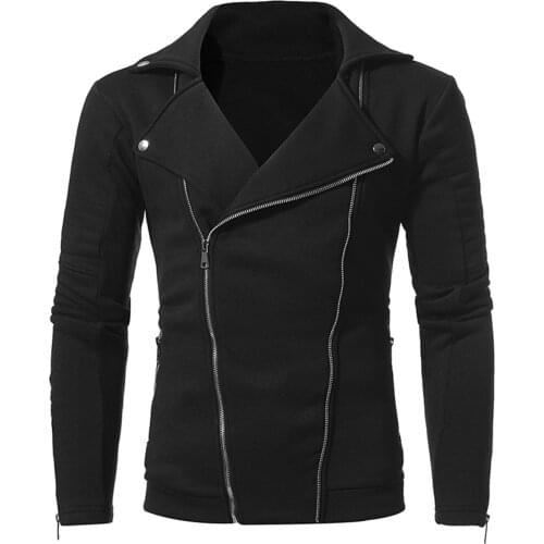 Mens Jacket Double Tilted Zipper Turn-down Collar Long Sleeve Slim Jacket Outdoor Coats Sports Cardigan Coat Sweatshirts Male