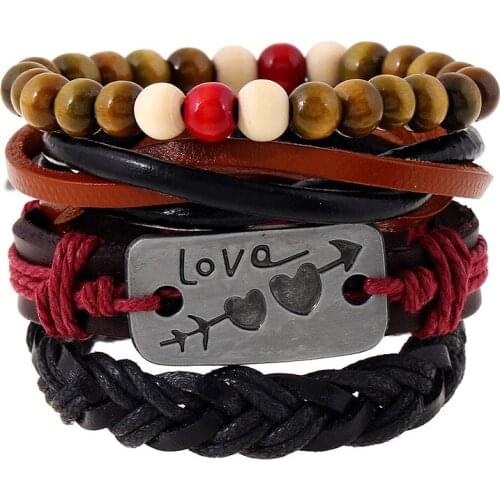 Jessingshow Men Bracelets Vintage Multilayer Leather Braid Bracelets Bangles Love Handmade Rope Wrap Bracelets Male Gift Jewelry