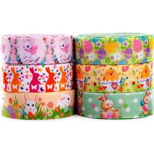 Random set 5/10/20 styles 22/25mm Easter day pattern ribbon, each 1yard
