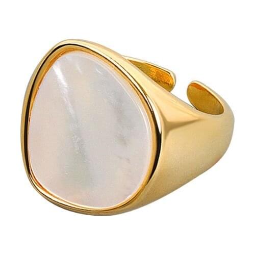 New Fashion Geometric Natural Shell Stacking Band Rings 18K Gold Plated Metal Rings For Women Girl Trendy Jewelry Gift