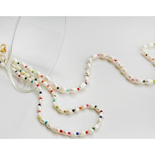 ALLNEWME Bohemia Natural Freshwater Pearl Necklace for Women Colorful Beaded Choker Necklaces Minimalist Summer Beach Jewelry