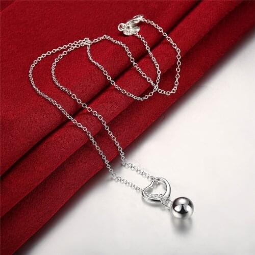 Charm 925 Sterling Silver Necklaces Jewelry 18 Inches Fashion heart Solid beads Necklace for Women Christmas Gifts 45cm wedding