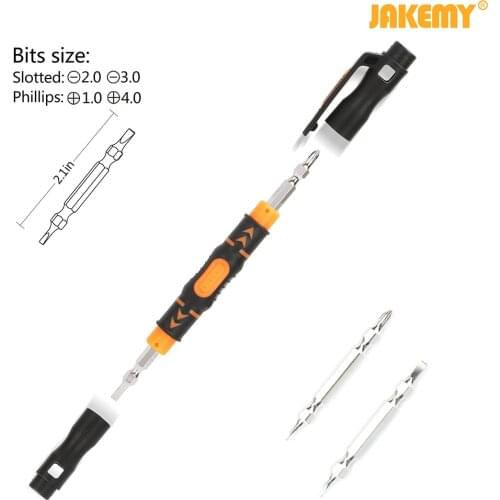 JAKEMY Portable 3 In 1 Double-head Bits Screwdriver Pen with Magnetic Two Way Slotted and Phillips Bits DIY Repair Tool Kit