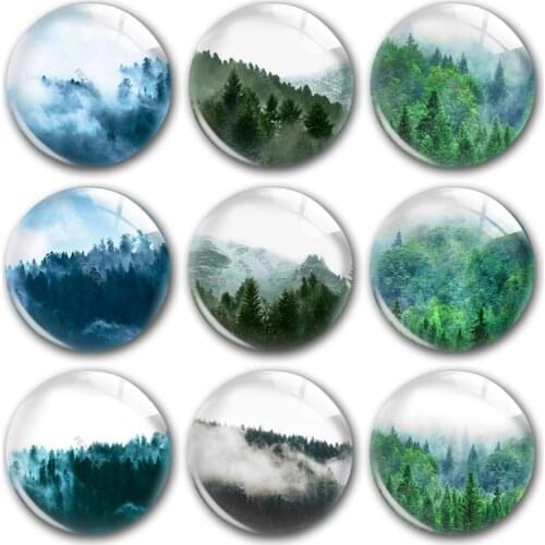 Handmade Forest Mountain Wild Trees Travel Round Photo Glass Cabochons Demo Flat Back DIY Jewelry Making Findings Accessory