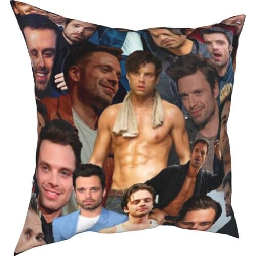 Sebastian Stan Photo Collage Pillowcase Soft Polyester Cushion Cover Decorations Pillow Case Cover Home Zipper 45*45cm