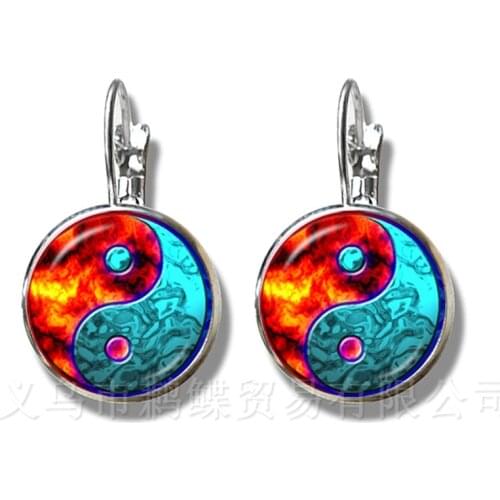 Two Eyes Black And White Symbol Stud Earrings Yin Yang Glass Dome Silver Plated Earrings Symbolizing Harmony Gift