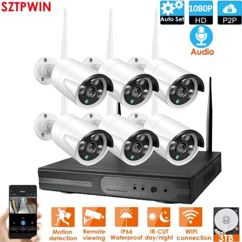 6CH 1080P Audio FHD Wireless NVR Kit P2P 1080P Indoor Outdoor IR Night Vision Security 2.0MP Audio IP Camera WIFI CCTV System