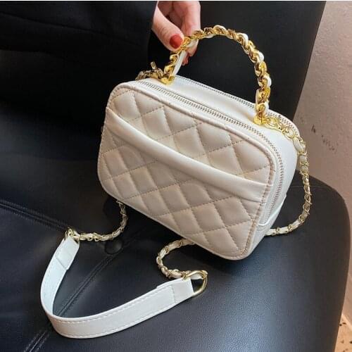 PU Leather Shoulder CrossBody Bags for Women Leisure Rhombic Chain Messenger Bag Fashion Single Shoulder Box Cosmetic Handbag