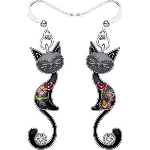 Unique Chic Long Cat Hook Earrings Cute Colourful Cat Drop Hook Earrings Lady Fashion Tail Zircon Jewelry Accessories Daily Wear