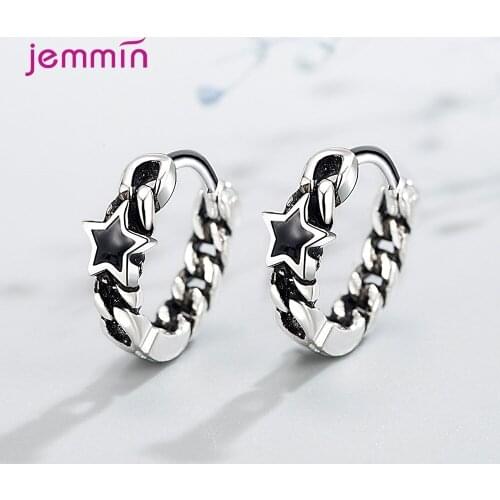 925 Sterling Silver Gothic Black Star Statement Earrings For Women Girls Fashion Jewelry Best Gift For Girlfriend
