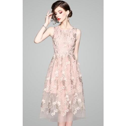 Party Floral elegant dresses new Superior quality Spring summer Sleeveless dress XL women Clothes princess embroidery Dress