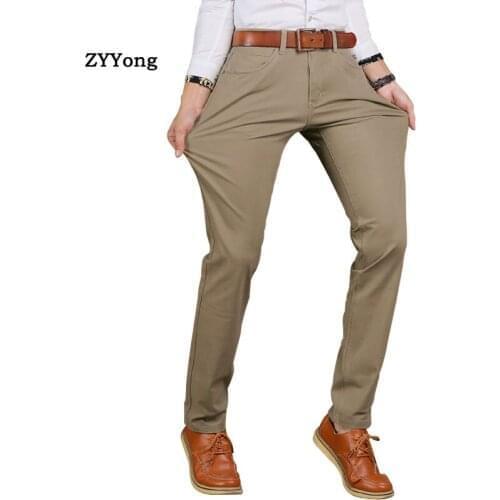 High Quality Mens Casual Pants Cotton Stretch Office Business Comfortable Straight Black Khaki Blue Suit Trousers Size Pant 46