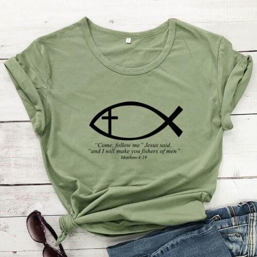 Come Follow Me Jesus Said T-shirt Funny Women Short Sleeve Christian Tshirt Unisex Religious Church Top Tee Shirt