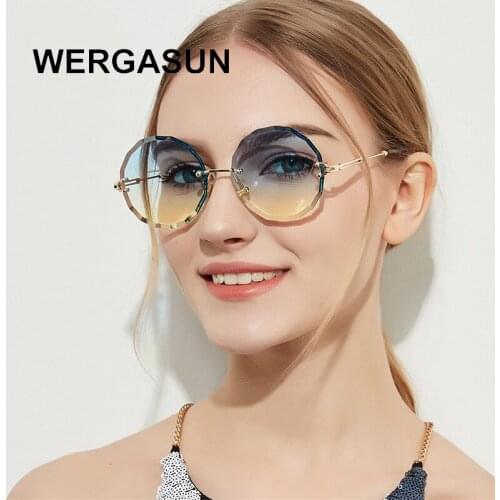 WERGASUN 2020 New Luxury Brand Round Sunglasses Women Rimless Sun Glasses For Ladies Zonnebril Dames Vrouwen Bril