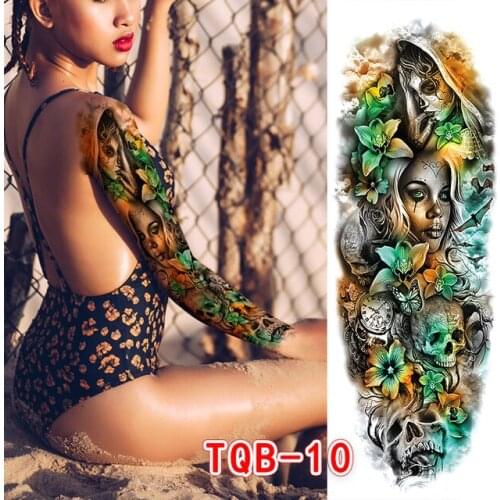Womens Waterproof Temporary Tattoos Large Full Arm Flower Rose Skull Tatoo Stickers Flash Fake Tattoos for Men Women Body Art