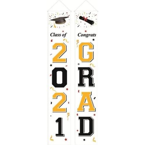 1 Pair Graduation Door Banner Congrats Grad Class of 2021 Porch Sign for Home Porch Front Door Yard Wall Window Decor