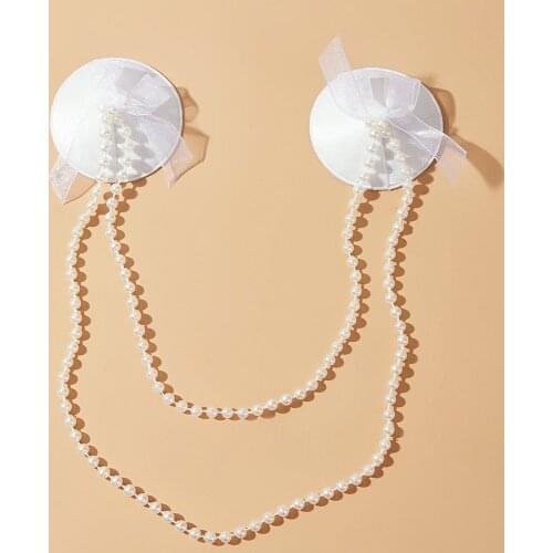 1 Pair Pearl Chain Decor Nipple Stickers Sexy Women New Bra Nipple Cover Reusable Wear Silicone Nipple Pasties Chest Stickers