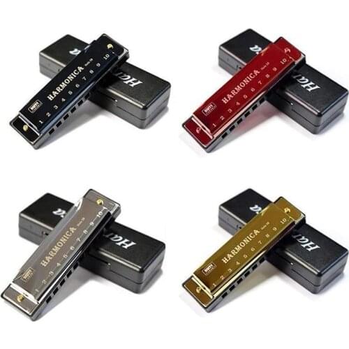 1PC Harmonica Key of C 10 Hole 10 Tones Titanium Small Harmonica with Case for Beginner Students Kids Gift