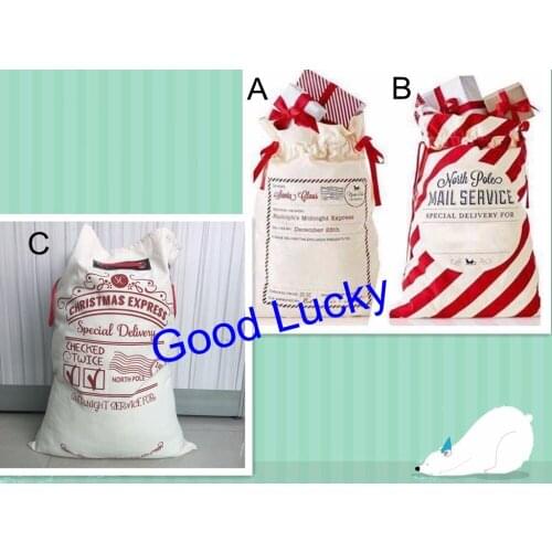 100pcs/lot free shipping canvas striped santa sack gift santa bag christmas gift bags wholesale candy santa bags