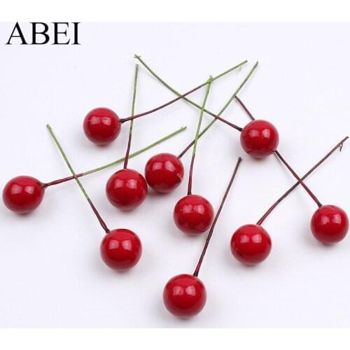 100pcs/lot 12mm Red Cherry Artificial Plastic Berries Stamens for Wedding Christmas Decoration DIY Handicraft Accessories
